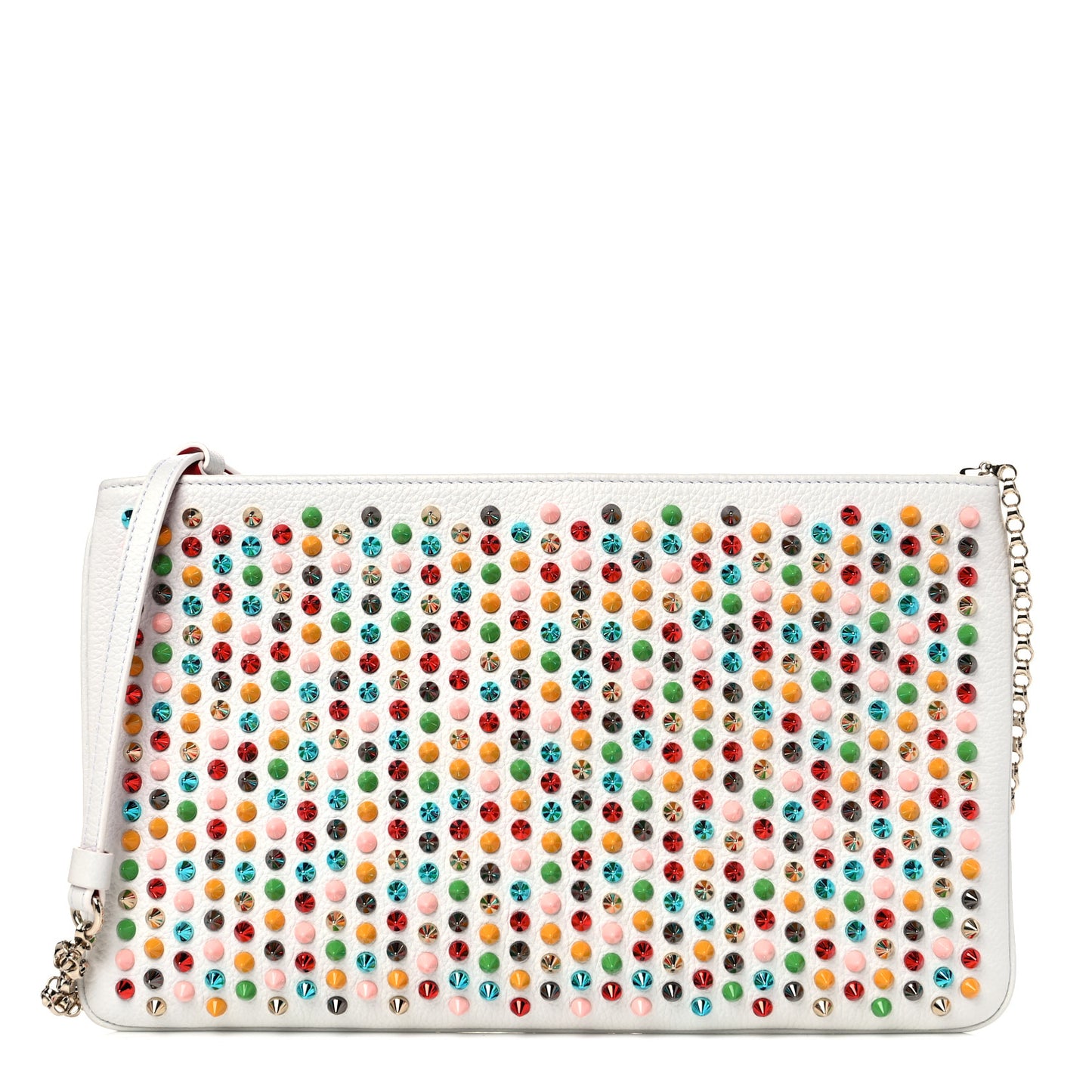 Calfskin Empire Spikes Loubiposh Clutch White Multi