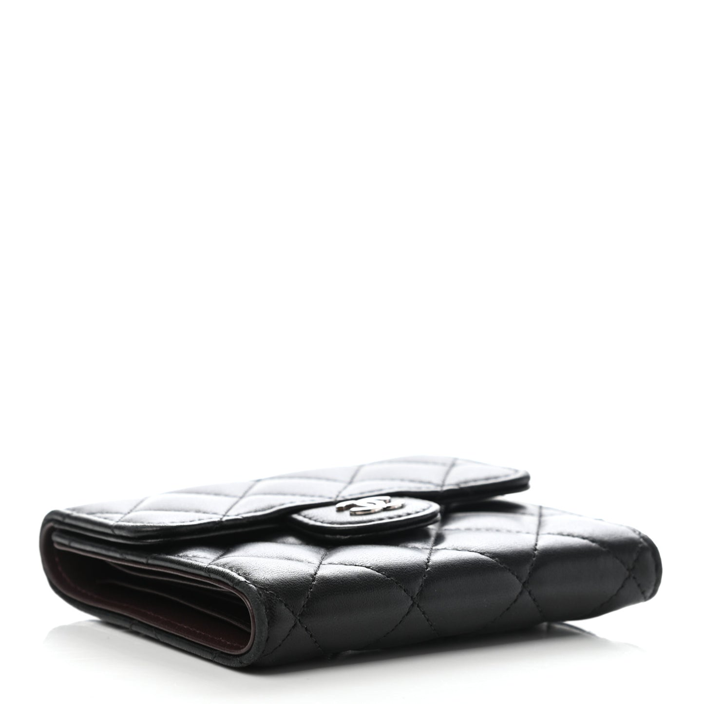 Lambskin Quilted Compact Flap Wallet Black