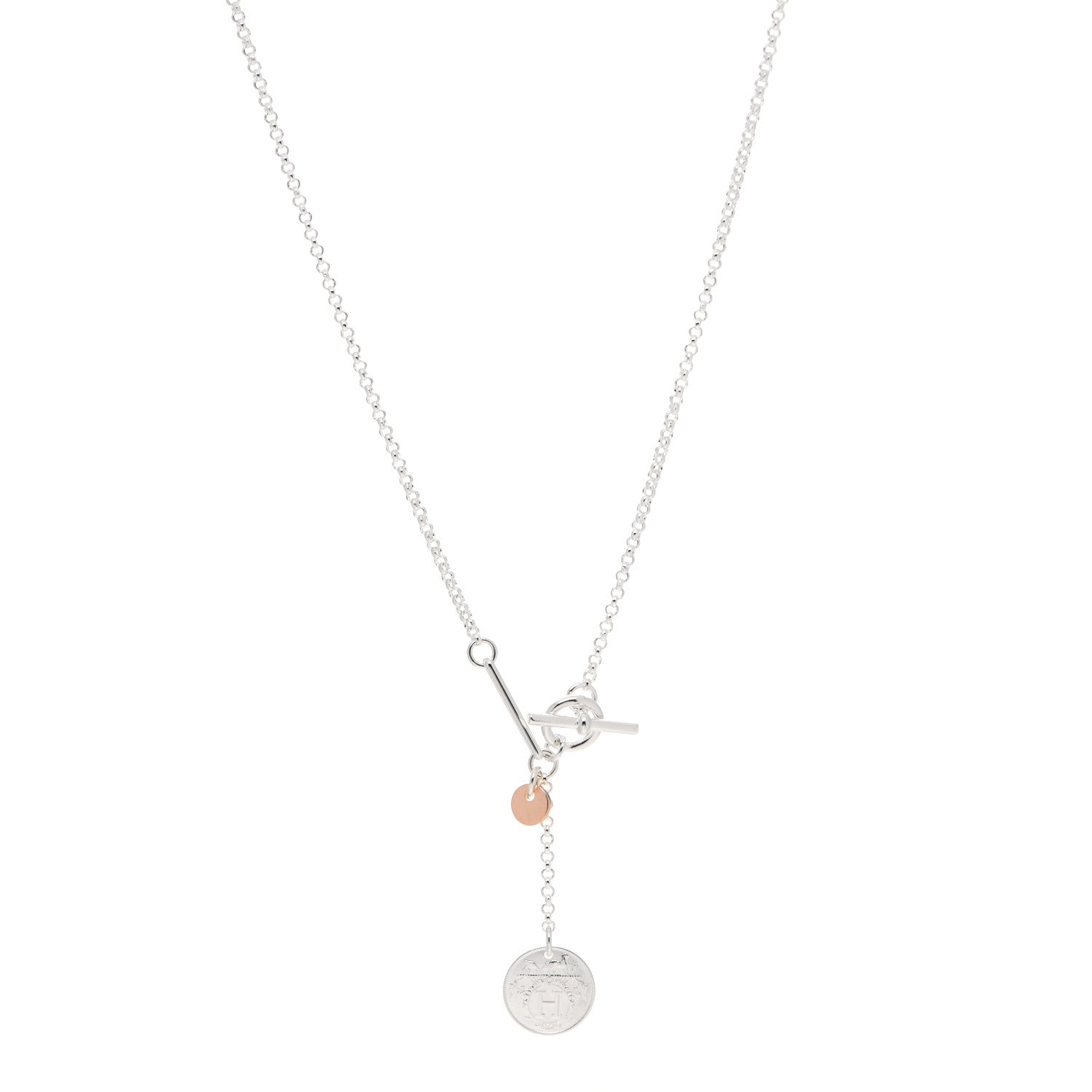 Hermes Sterling Silver 18K Rose Gold PM Ex-Libris Pendant Necklace 1 of 5