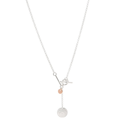Hermes Sterling Silver 18K Rose Gold PM Ex-Libris Pendant Necklace 1 of 5
