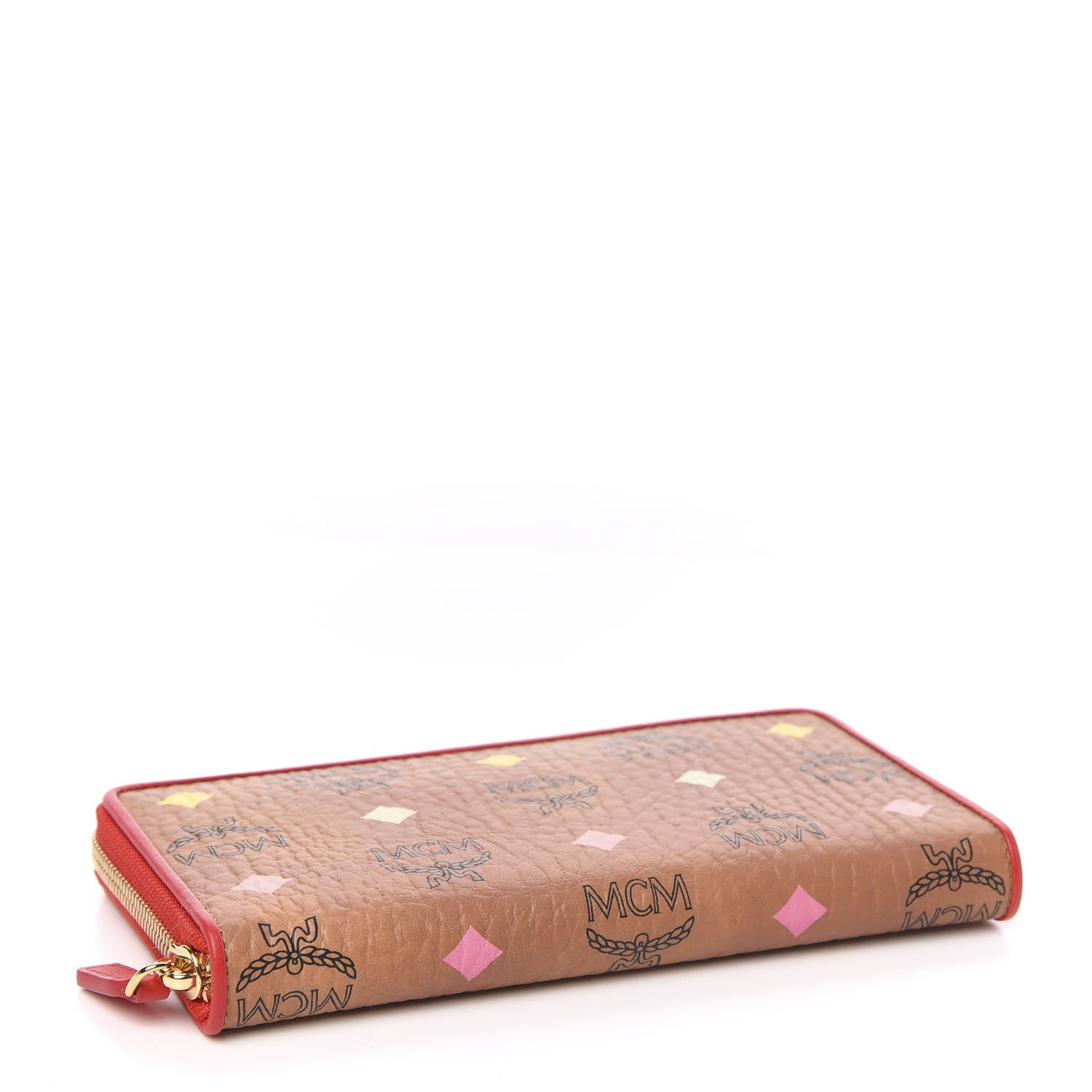 MCM Skyoptic Visetos Zip Around Wallet Cognac Red 4 of 7