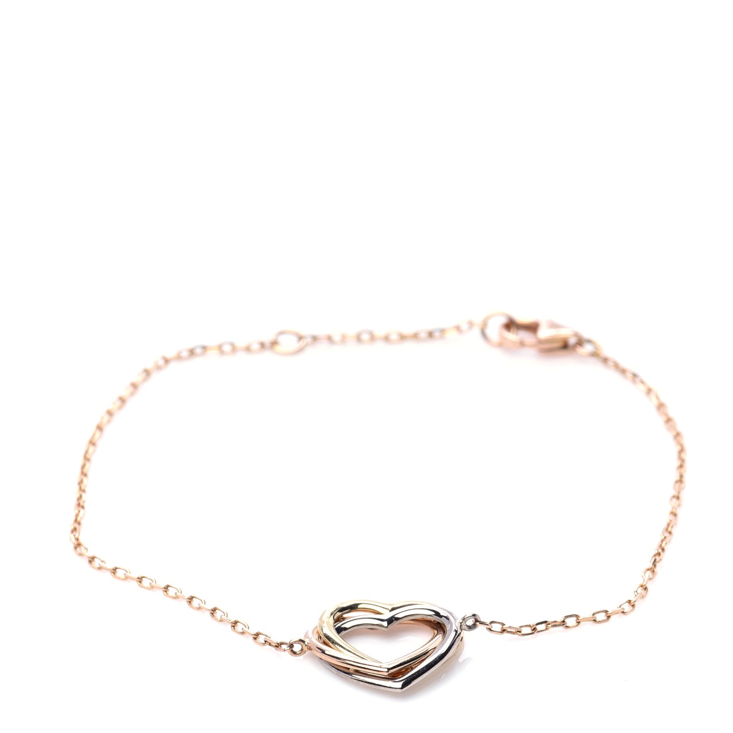 18K Pink Yellow White Gold Trinity Heart Bracelet