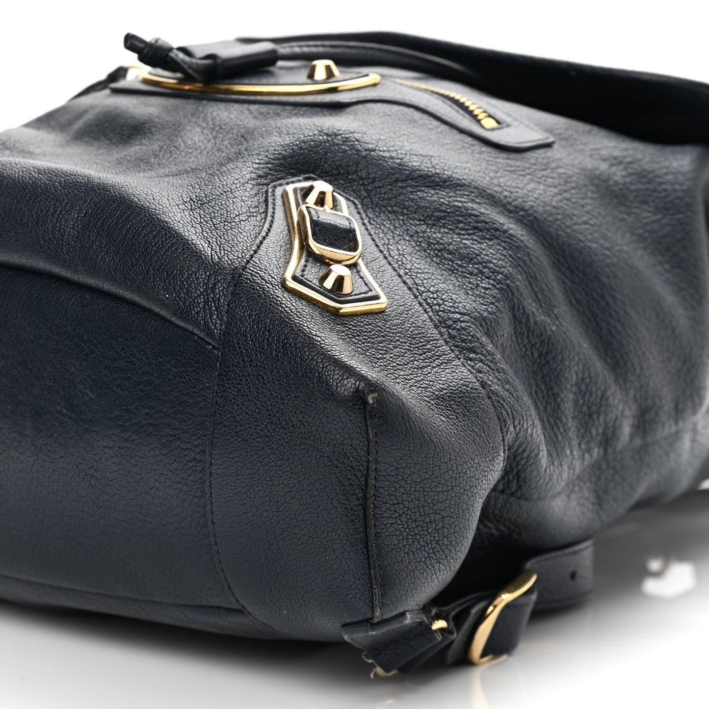 Chevre Gold Metallic Edge Hardware Backpack Bleu Nuit