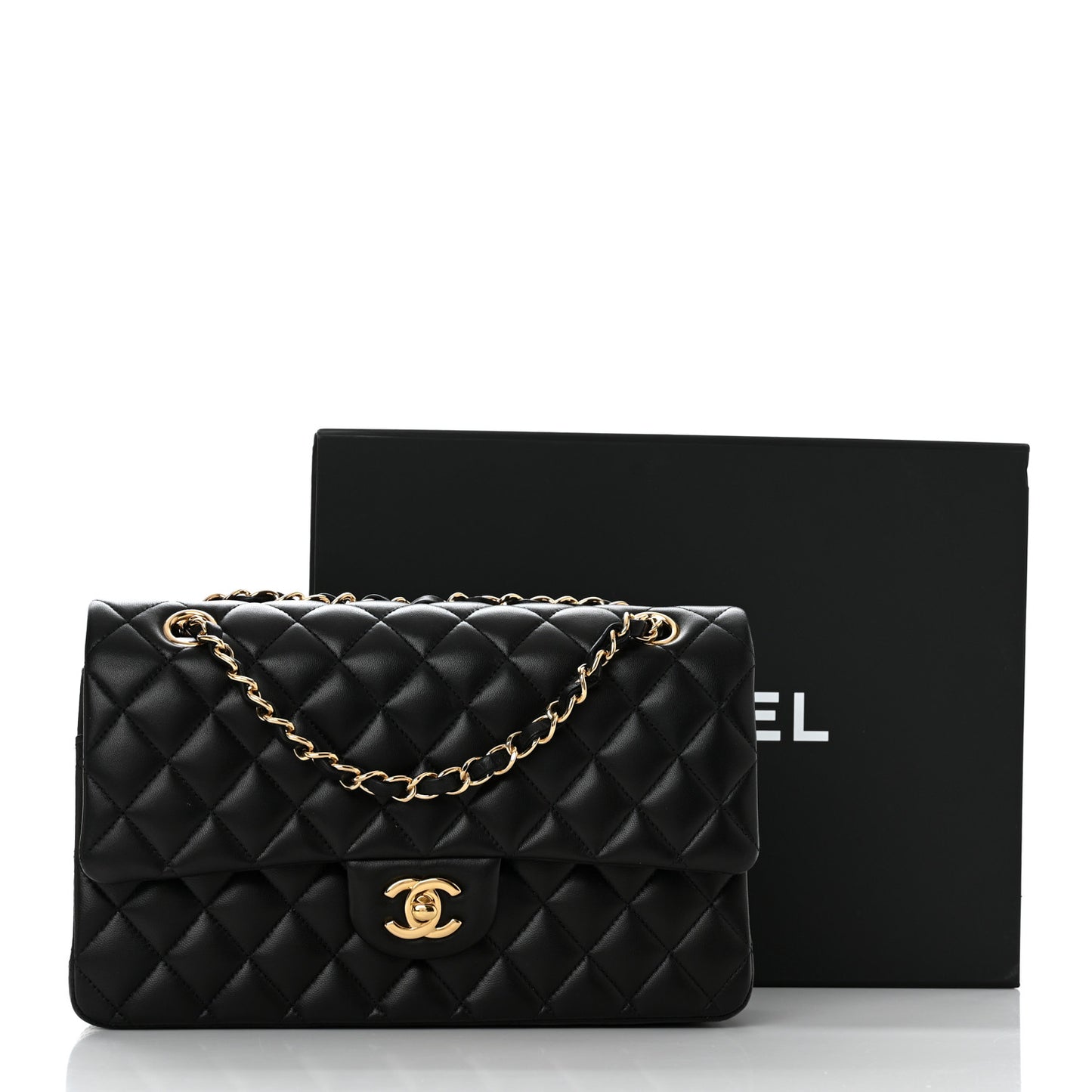 Lambskin Quilted Medium Double Flap Black