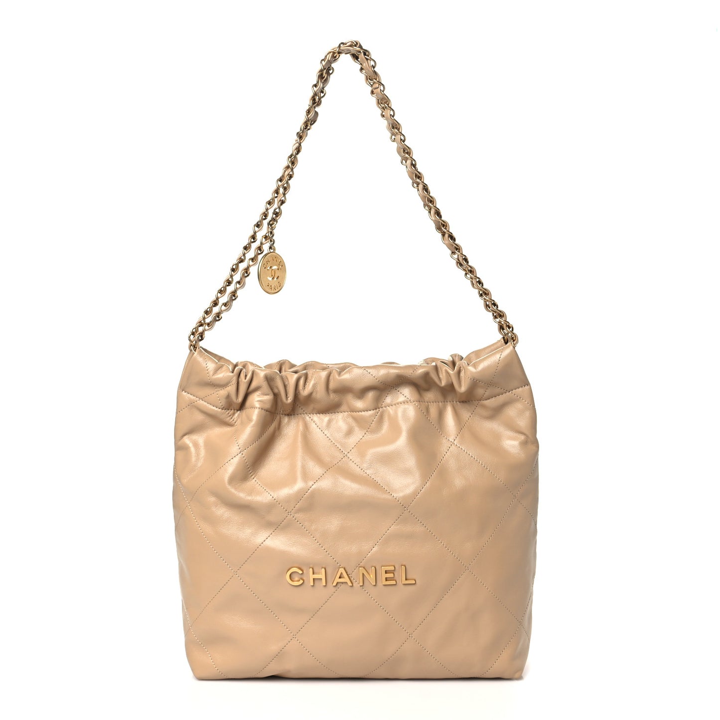 Shiny Calfskin Quilted Small Chanel 22 Beige