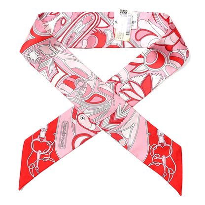Hermes Silk Folklore Twilly Rose Rouge White 1 of 4