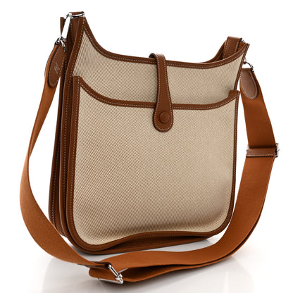Hermes Toile Taurillon Clemence Evelyne PM Gold Ecru 3 of 10