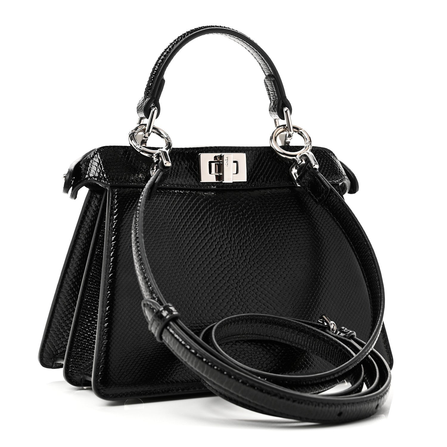 Fendi Lizard Petite Peekaboo I SEE U Satchel Black 3 of 10