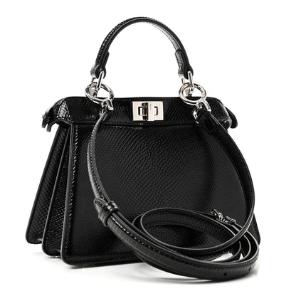 Fendi Lizard Petite Peekaboo I SEE U Satchel Black 3 of 10