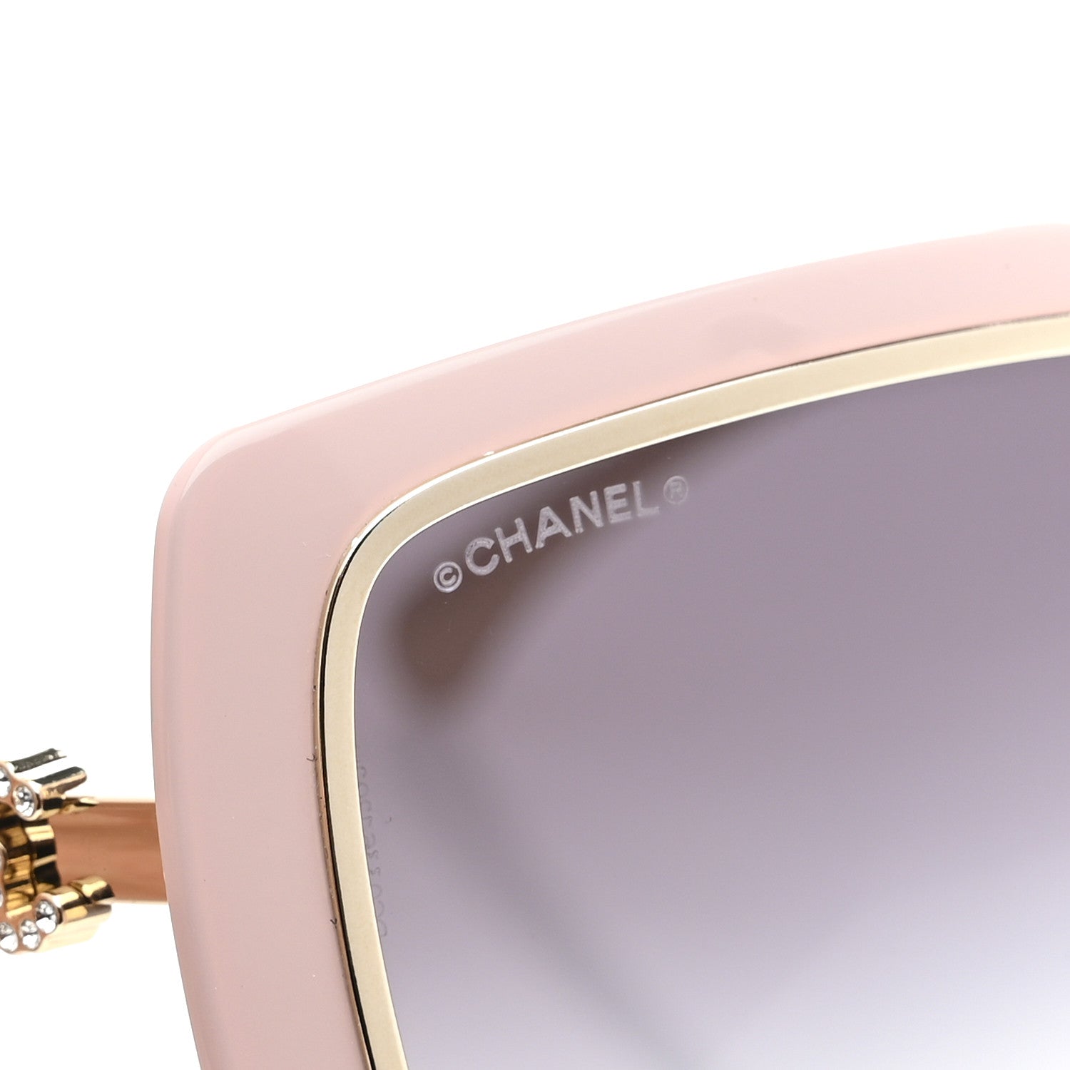Chanel Metal Crystal CC Logo Rectangle Sunglasses A71707 Pale Pink