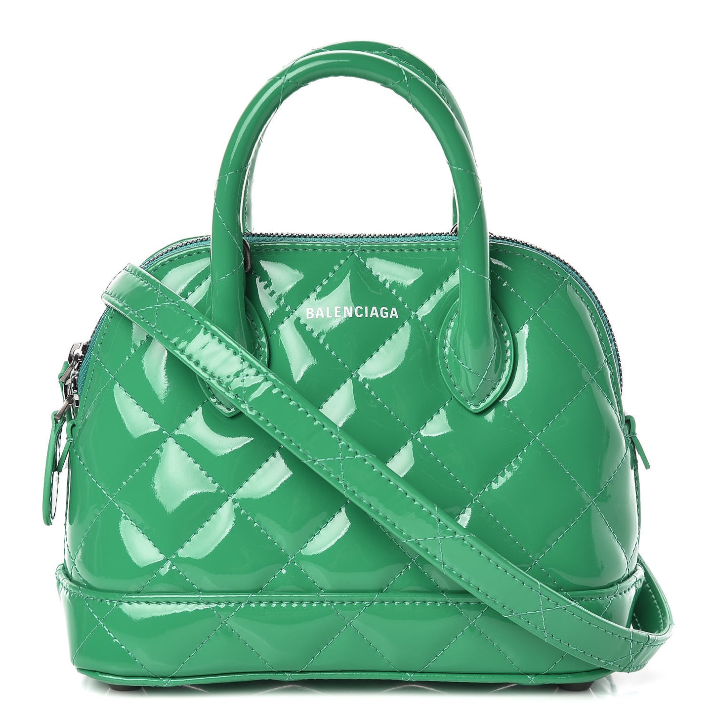 Faux Patent Quilted XXS Ville Top Handle Bag Green