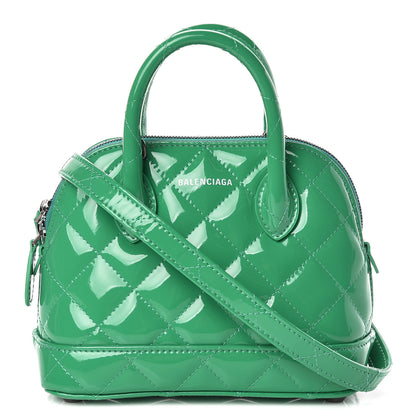 Balenciaga Faux Patent Quilted XXS Ville Top Handle Bag Green 1 of 10