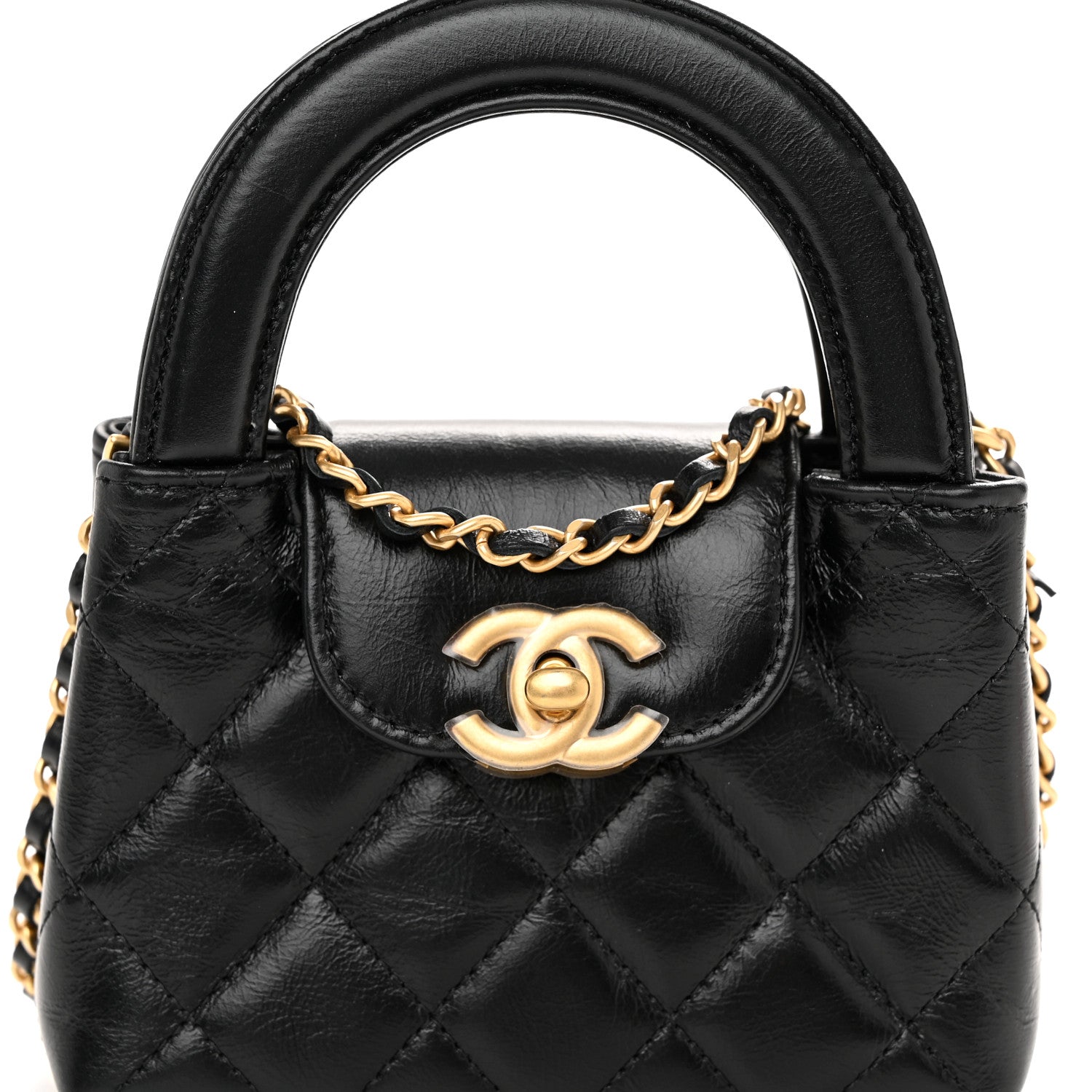 Chanel Shiny Aged Calfskin Quilted Mini Nano Kelly Shopper Black 8 of 11
