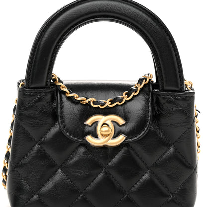 Chanel Shiny Aged Calfskin Quilted Mini Nano Kelly Shopper Black 8 of 11