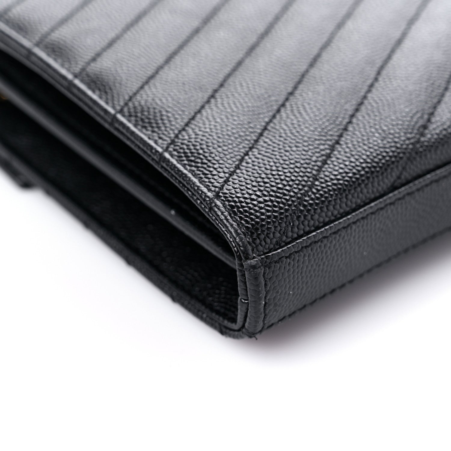 Saint Laurent Grain De Poudre Matelasse Chevron Monogram Chain Wallet Black 9 of 15