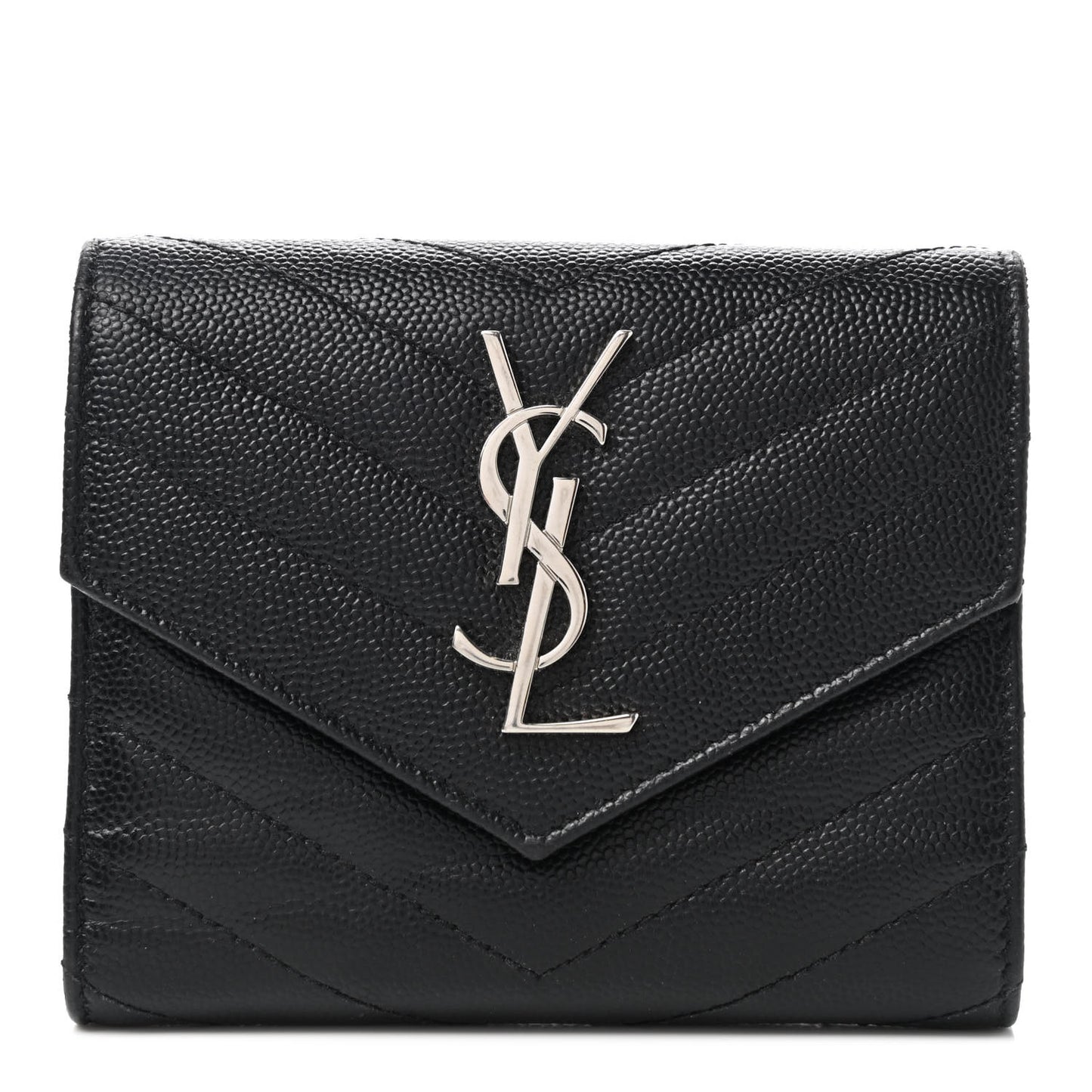 Grain De Poudre Matelasse Chevron Monogram Compact Tri Fold Wallet Black