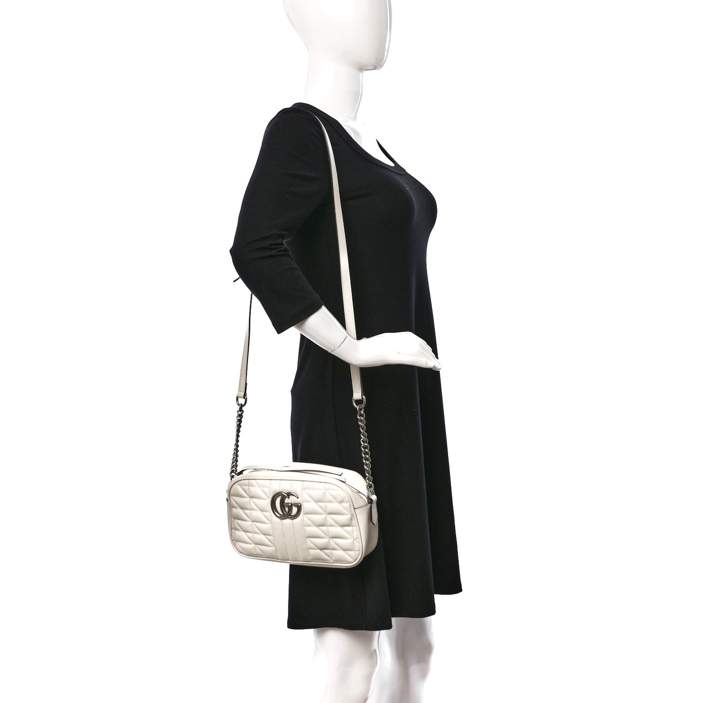 Calfskin Matelasse Aria Small GG Marmont Chain Shoulder Bag Mystic White