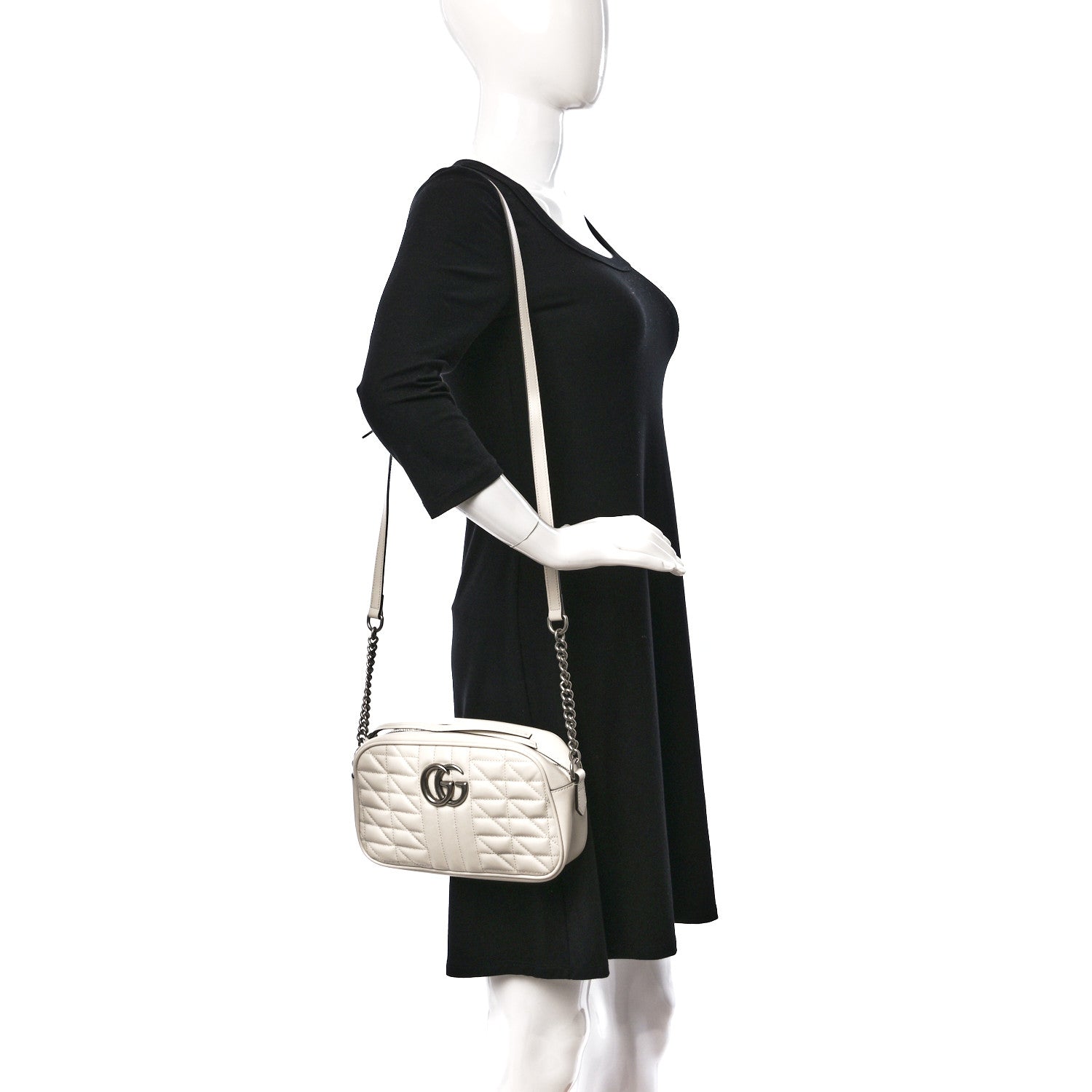 Gucci Calfskin Matelasse Aria Small GG Marmont Chain Shoulder Bag Mystic White 2 of 10