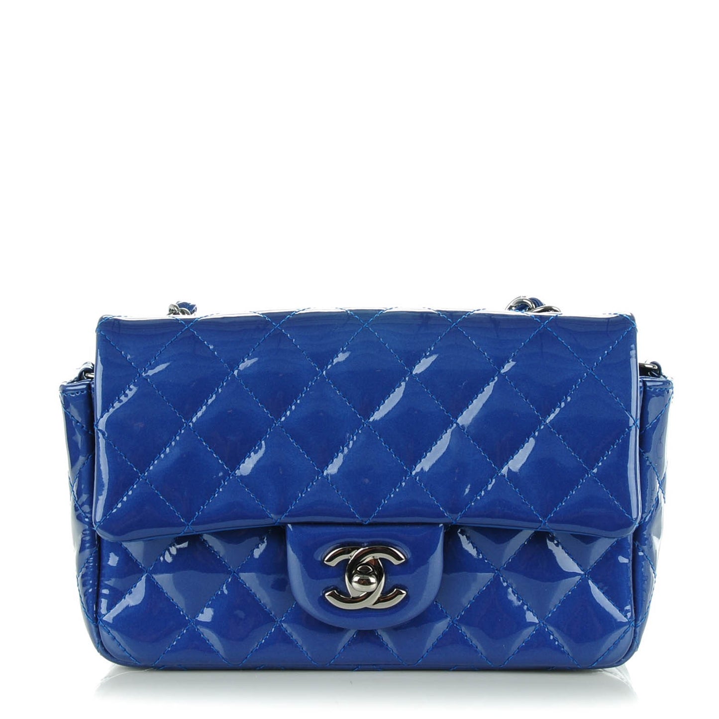 Patent Quilted Mini Rectangular Flap Blue