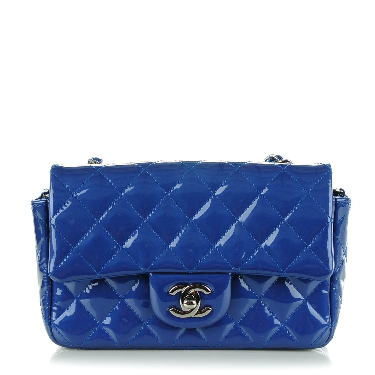 Chanel Patent Quilted Mini Rectangular Flap Blue 1 of 8