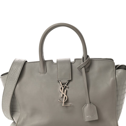 Saint Laurent Smooth Calfskin Crocodile Embossed Baby Monogram Downtown Cabas Gris Perle 8 of 12