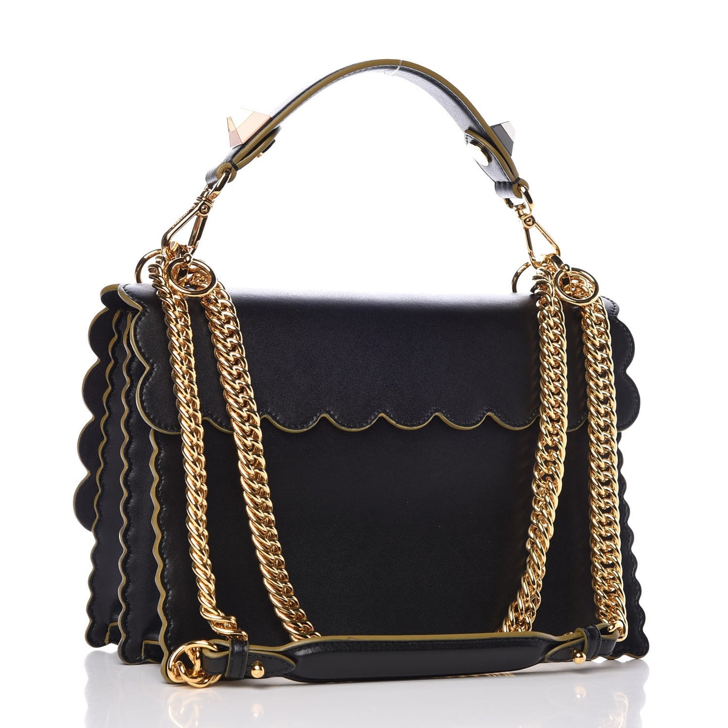Vitello Liberty Scalloped Studded Kan I Shoulder Bag Black