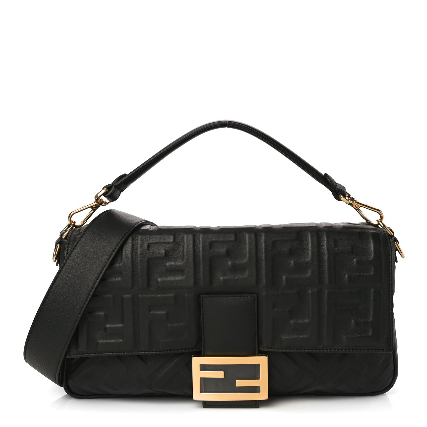 Nappa FF 1974 Embossed Large Baguette Black