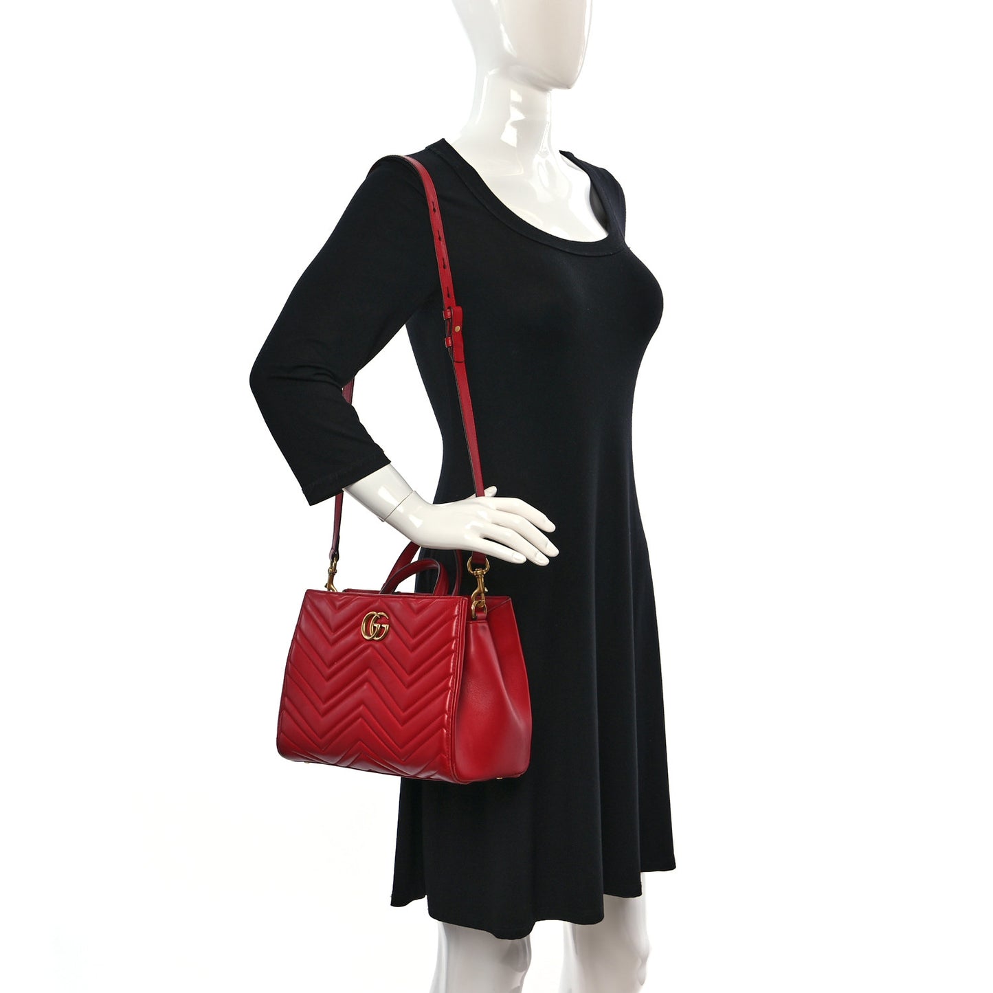 Calfskin Matelasse Small GG Marmont Tote Hibiscus Red