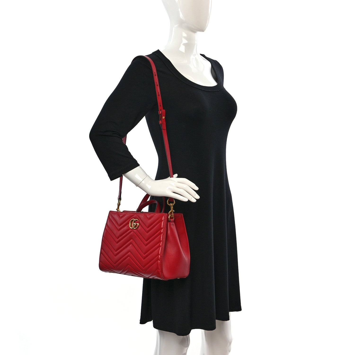 Gucci Calfskin Matelasse Small GG Marmont Tote Hibiscus Red 2 of 11