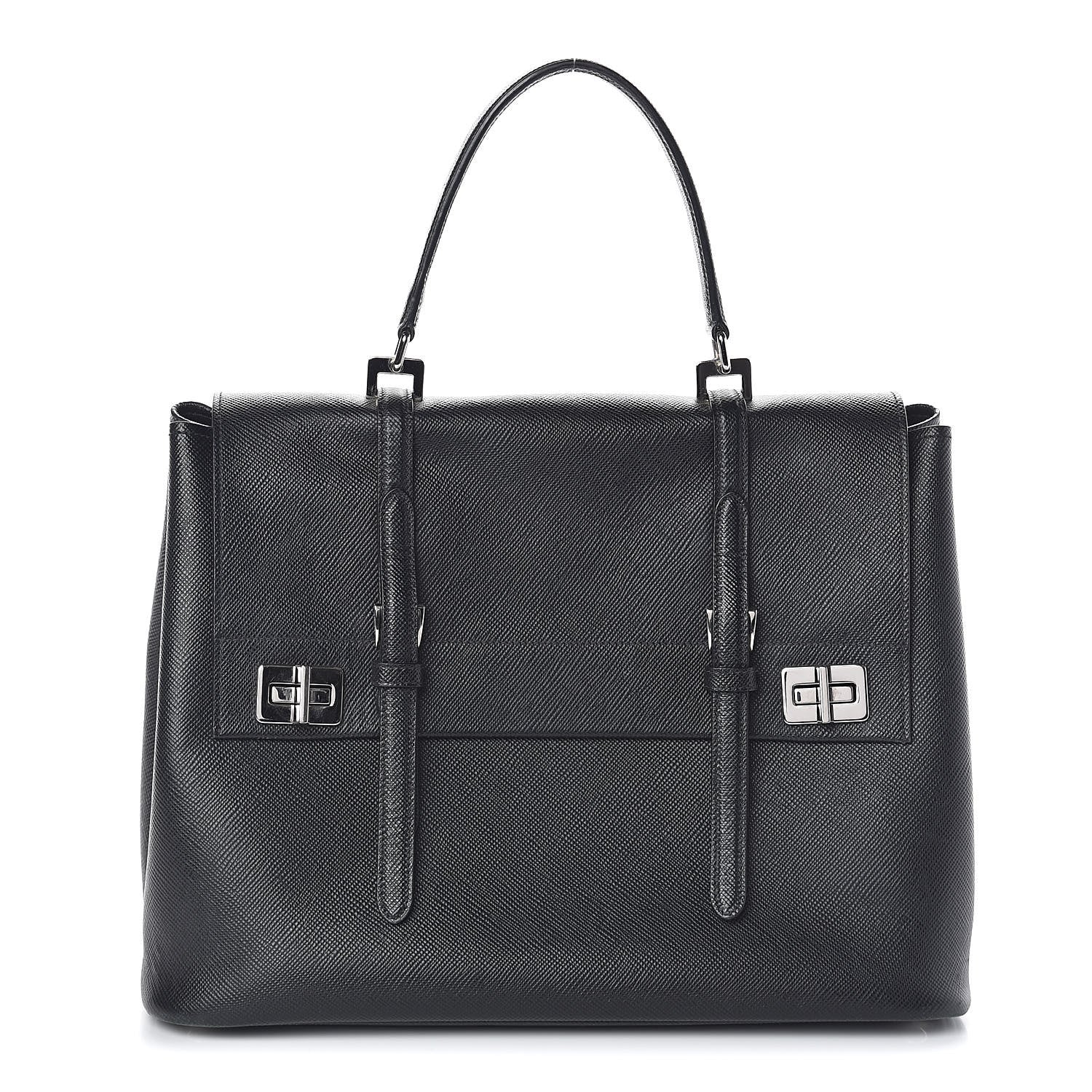 Prada Saffiano Cuir Convertible Top Handle Tote Black 1 of 9