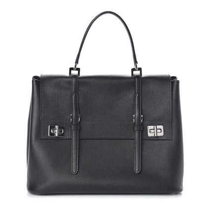 Prada Saffiano Cuir Convertible Top Handle Tote Black 1 of 9