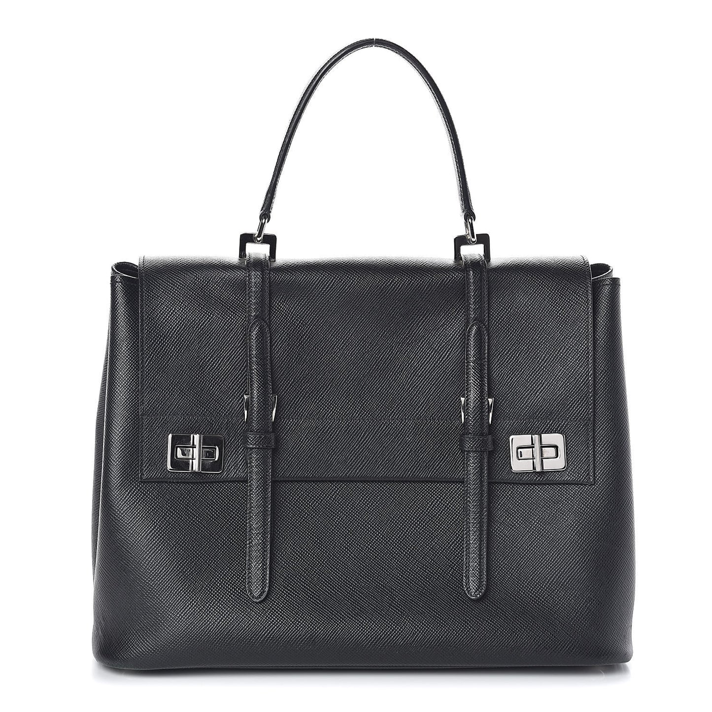 Saffiano Cuir Convertible Top Handle Tote Black