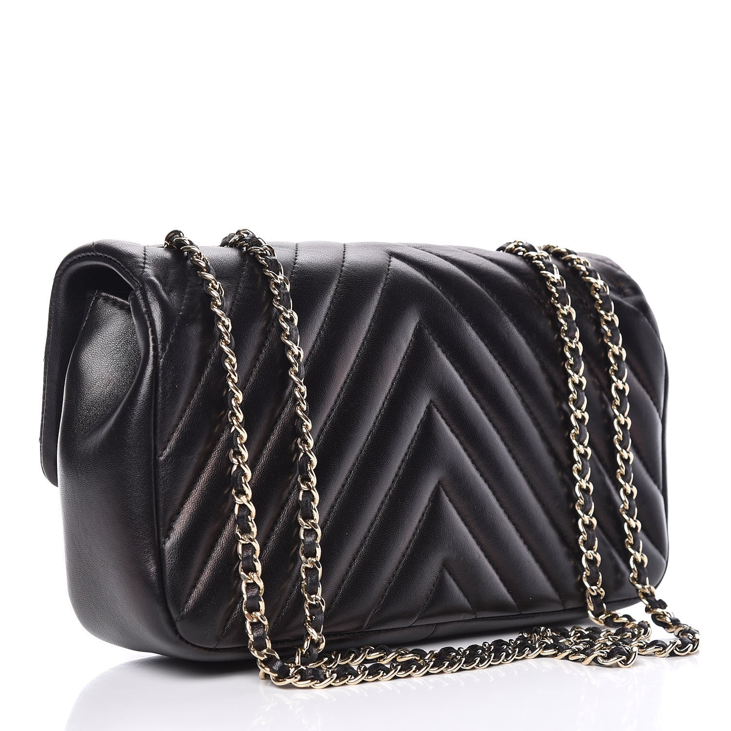 Chanel Calfskin Chevron Medium Single Flap Black 3 of 10
