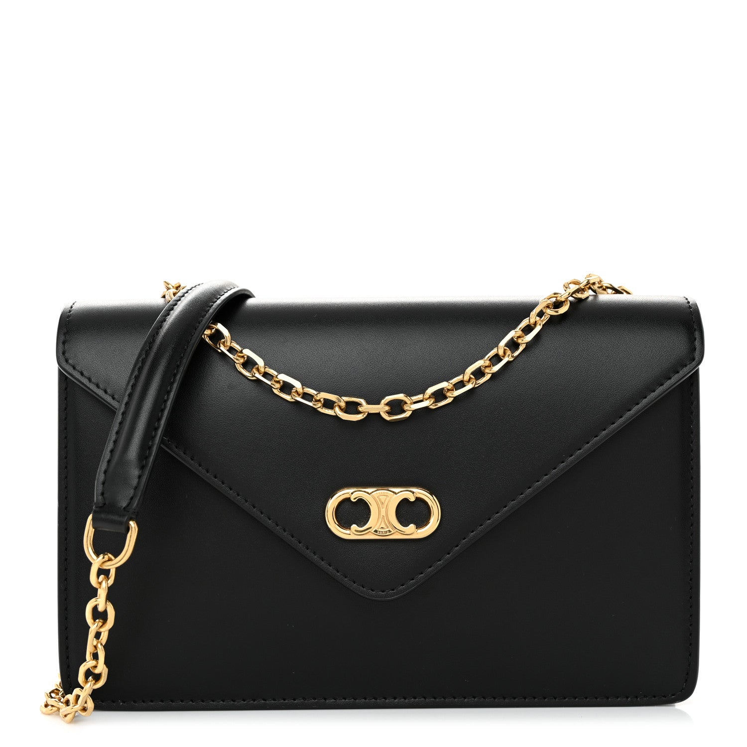 Celine Shiny Calfskin Triomphe Maillon Wallet on Chain Black 1 of 10