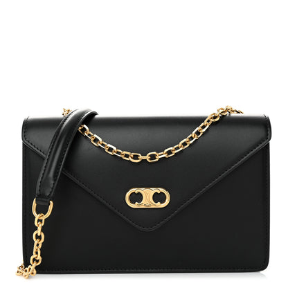 Celine Shiny Calfskin Triomphe Maillon Wallet on Chain Black 1 of 10