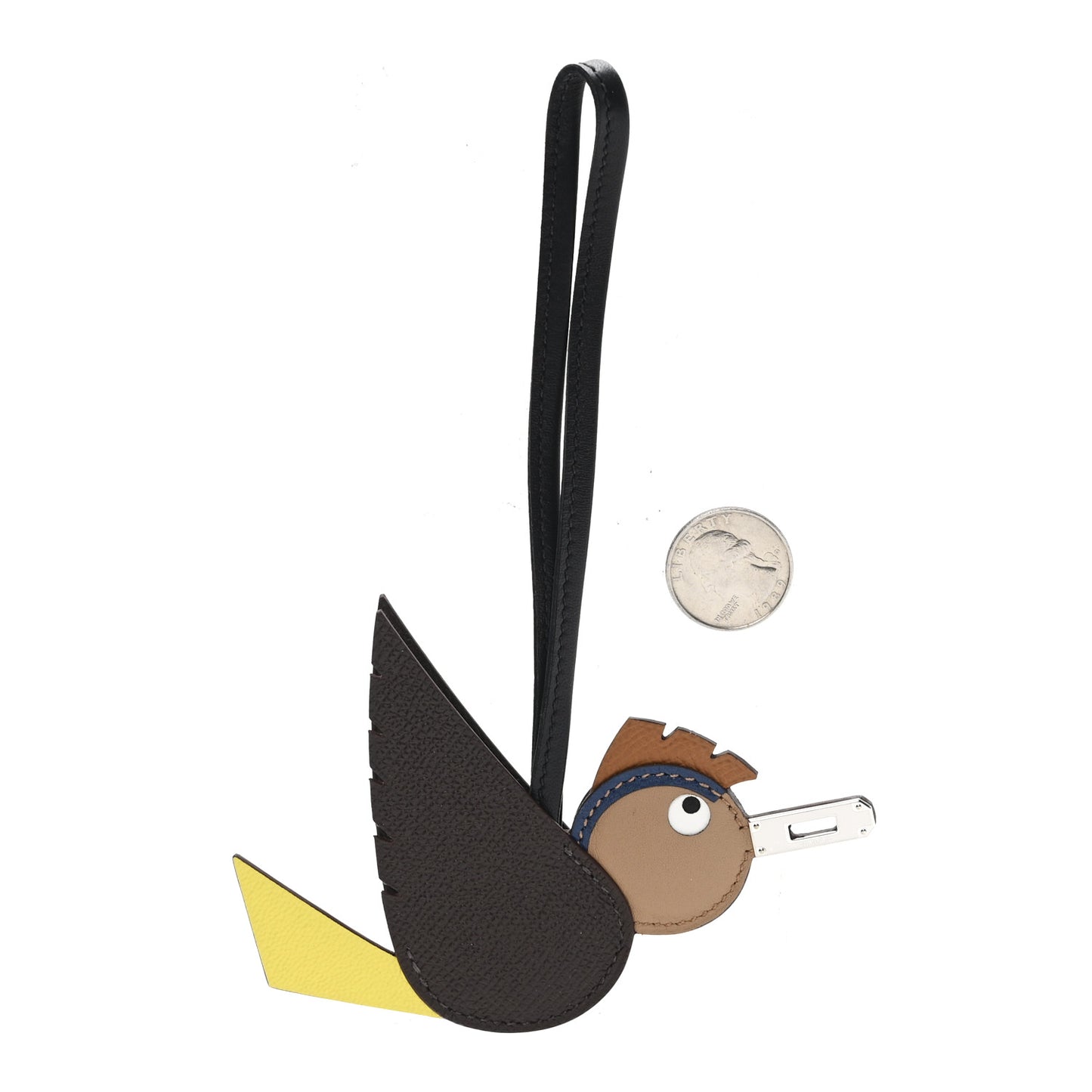Epsom Swift Chevre Mysore Birdy Bag Charm Jaune Ambre Black Biscuit