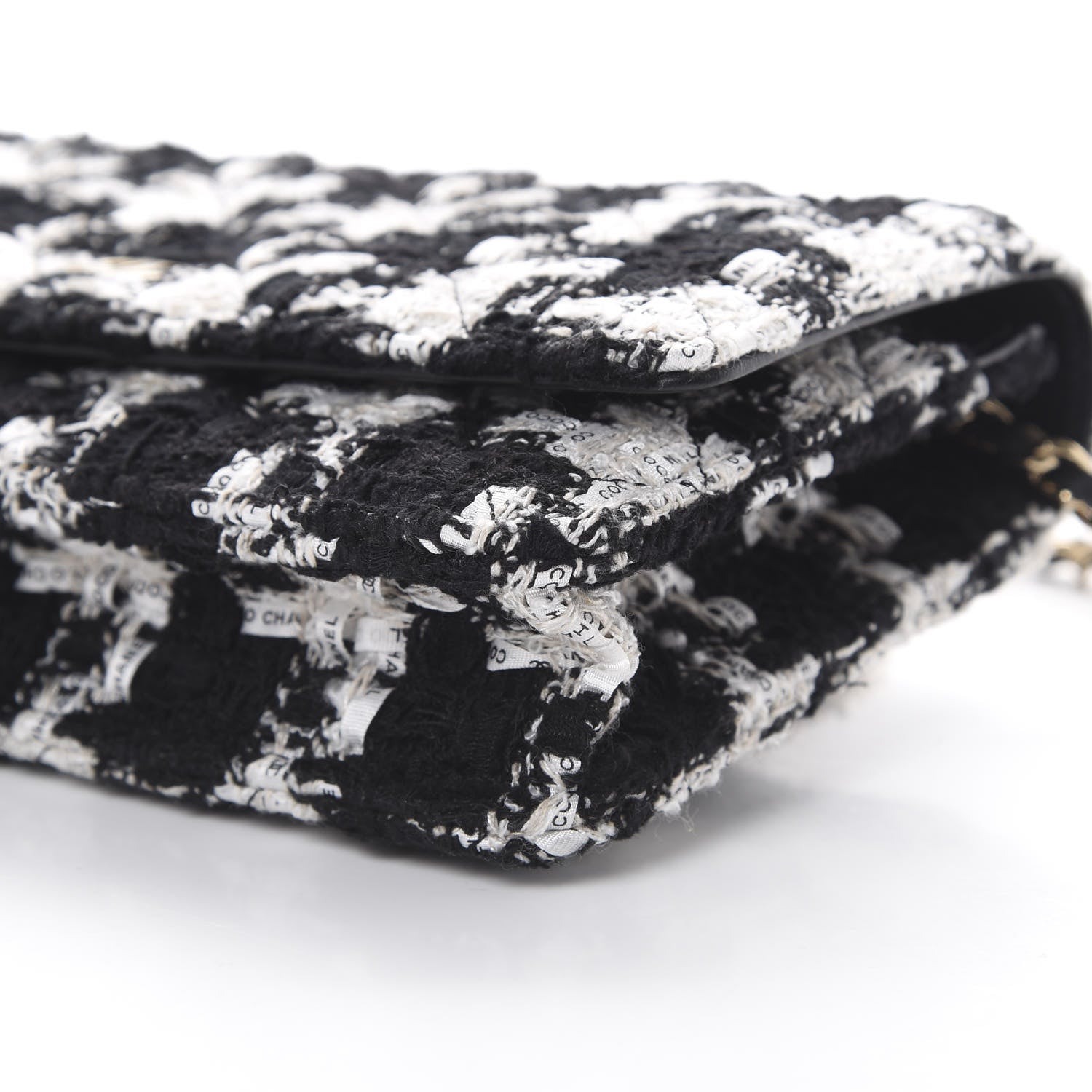 Chanel Tweed Quilted Wallet On Chain WOC Black Ecru White 10 of 12