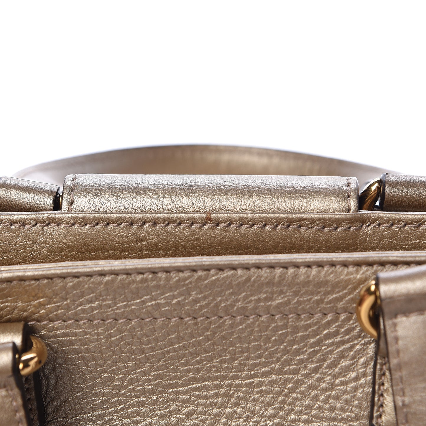 Metallic Pebbled Calfskin Small 1973 Top Handle Satchel Golden Beige
