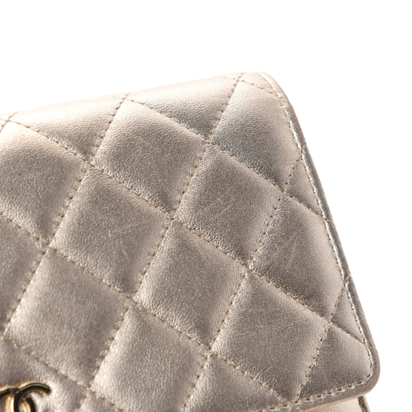 Metallic Lambskin Quilted Wallet On Chain WOC Gold