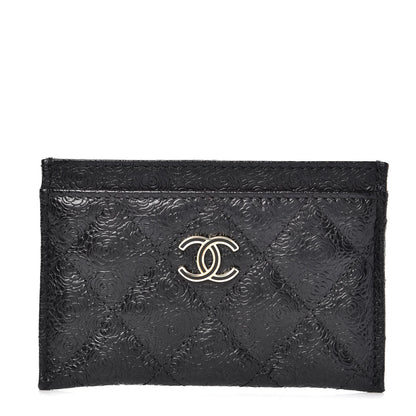 Chanel Calfskin Camellia Embossed Quilted Card Holder Black 1 of 9