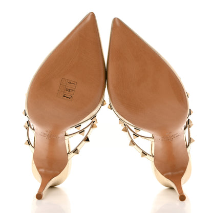 Valentino Garavani Metallic Pebbled Calfskin Rockstud 90mm Cage Mules 38 Platino 5 of 8
