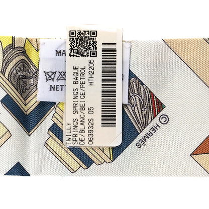Hermes Silk Springs Springs Bague Twilly White Beige Petrole 3 of 3
