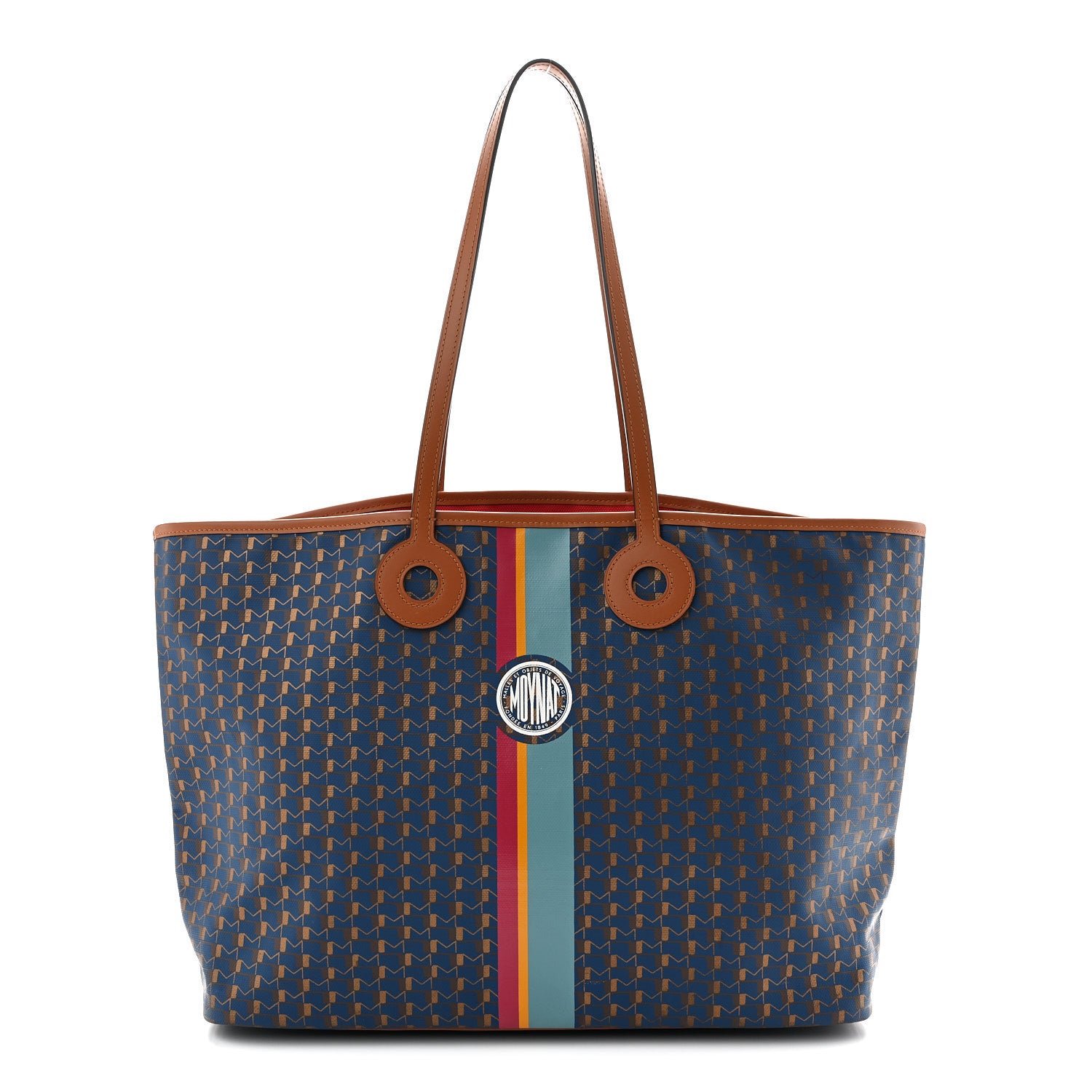 Moynat Canvas 1920 Calfskin Oh! Tote Ruban GM Indigo Bronze Cognac 1 of 10