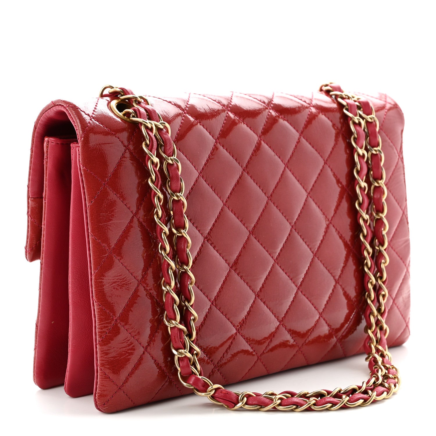 Chanel Patent Goatskin Quilted Small 3 Pocket Accordion Flap Red 3 of 10