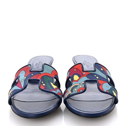 Hermes Canvas Faubourg Rainbow Oasis Sandals 35 Multicolore Bleu Maritime 3 of 10