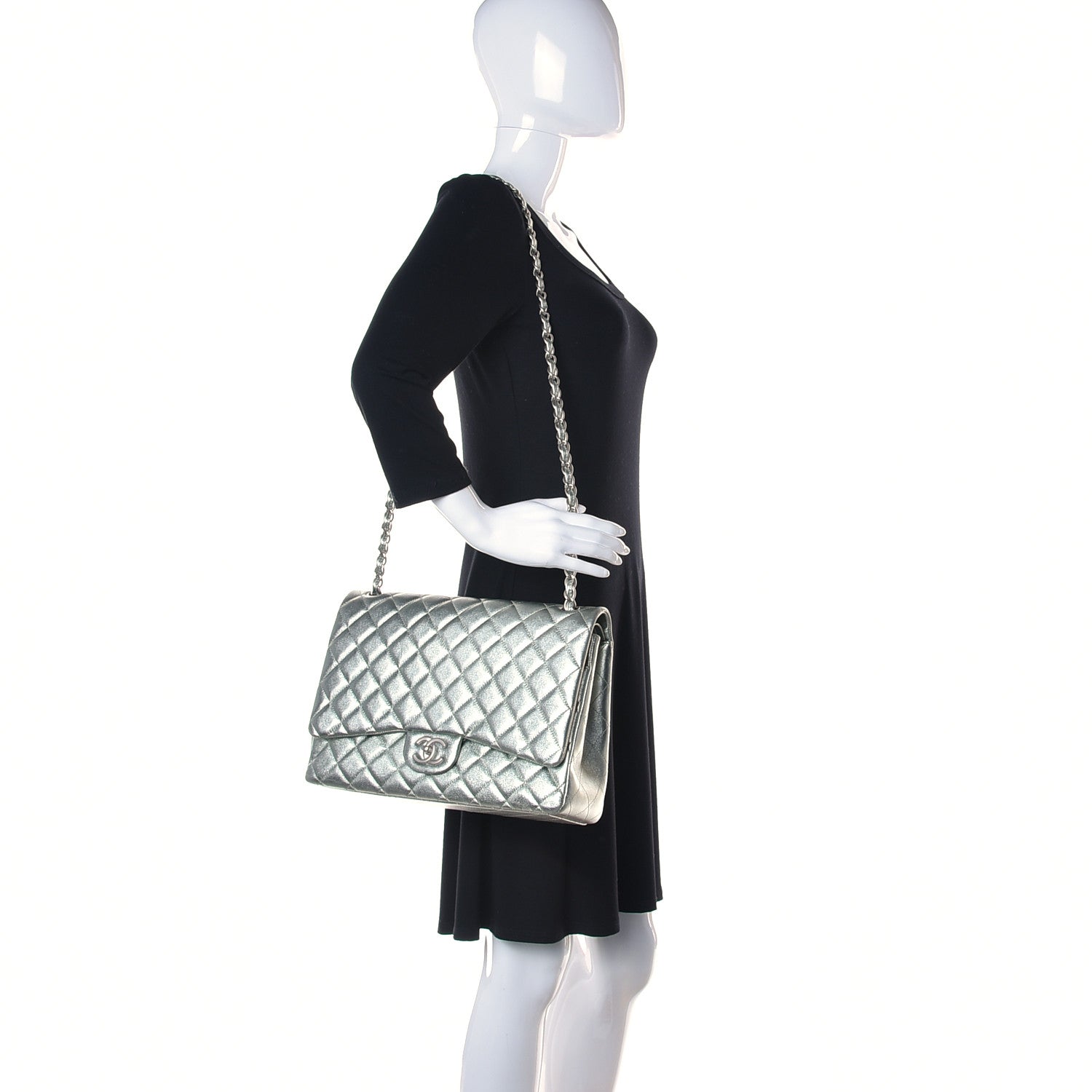 Chanel Metallic Lambskin Quilted Maxi Double Flap Green 3 of 14