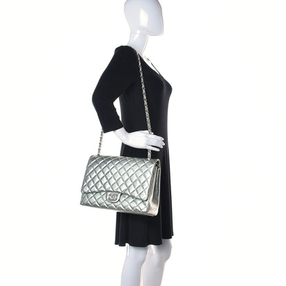 Chanel Metallic Lambskin Quilted Maxi Double Flap Green 3 of 14