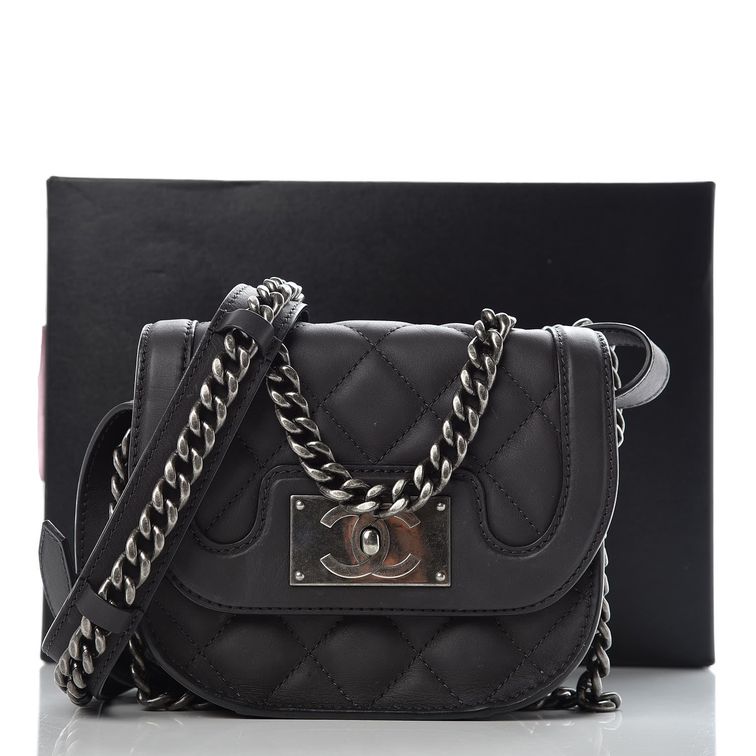 Chanel Calfskin Quilted Small Double Chained Messenger Flap Charcoal 11 of 11