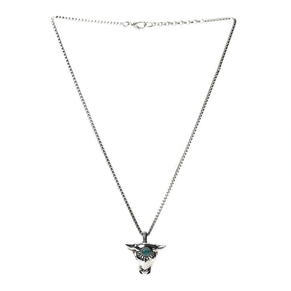 Gucci Sterling Silver Glass Anger Forest Bull Head Necklace Green 3 of 4
