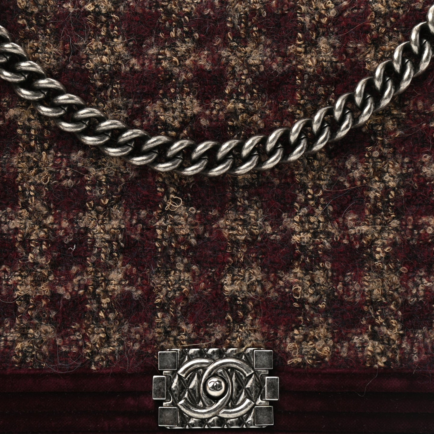Velvet Tweed Large Boy Flap Burgundy